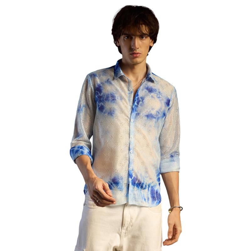Image of CAHOOT Men's Foliage Strokes Shirt for Casual Wear | Spread Collar | Long Sleeve | Button Closure | Shirt Crafted with Comfort Fit for Everyday Wear