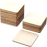 Boao Blank Wood Squares Wood Pieces Unfinished Round Corner Square Wooden Cutouts for DIY Arts Craft Project, Decoration, Laser Engraving Carving (3 x 3 Inch, 36 Pieces)