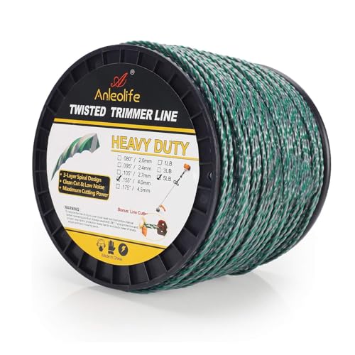A ANLEOLIFE 5-Pound Heavy Duty Twisted .155-inch-by-759-ft Dual Core String Spiral Trimmer Line Donut,with Built-in Line Cutter