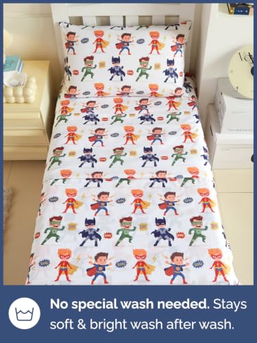 Image of Kids Twin Size Superhero Bed Sheets - 3 Piece Kids Superhero Sheet Set - Comic Power Bedding - Ultra-Soft, Cute & Cozy - Breathable & Machine Washable - Brave Bed Set for Boys, Girls, Teens & Toddlers