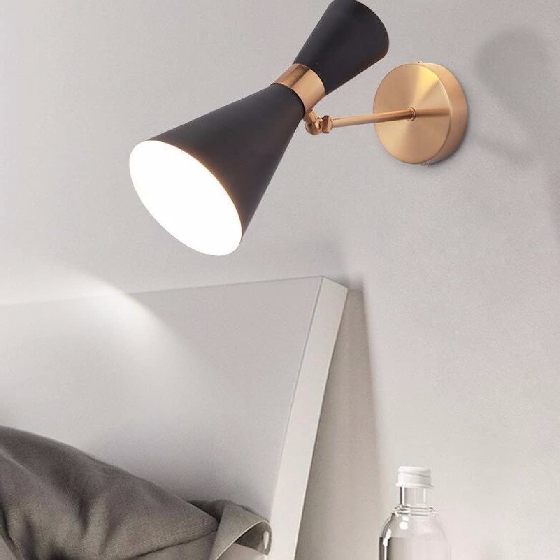 Juego de dos apliques de pared negros para interiores que funcionan con pilas con mando a distancia, lámparas de pared LED modernas con pilas, lámpara de pared sin cable duro, iluminación pa