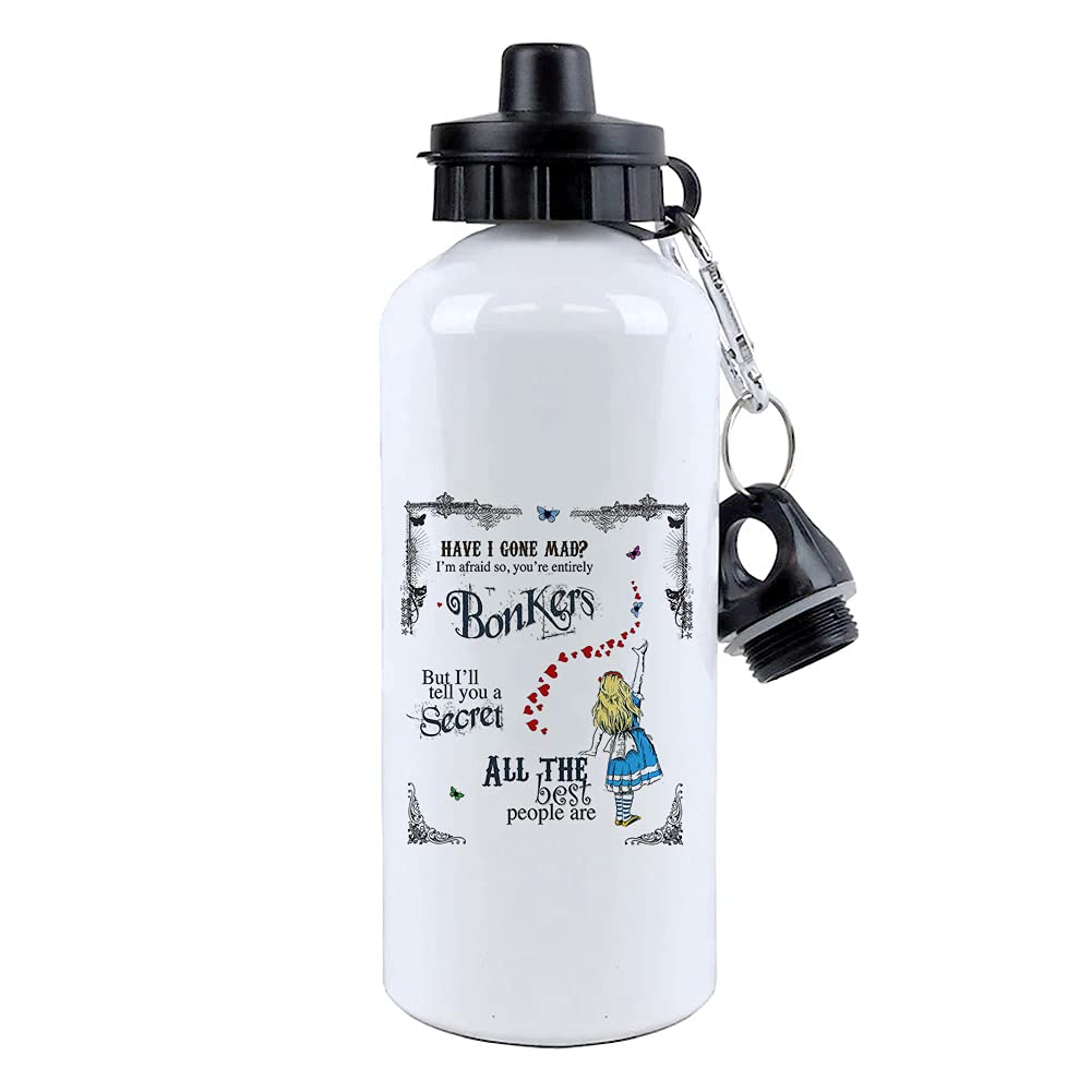 Giftme Girls Alice In Wonderland Have I Gone Mad Birthday Gift Secret Santa Bonkers Hearts Aluminium 500 Ml Water Bottle Sports Bottle.