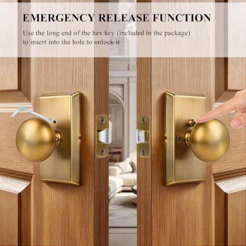 HIEMEY Antique Brass Privacy Modern Vintage Door Knobs Interior with Lock by HIEMEY - Used condition - Image 3
