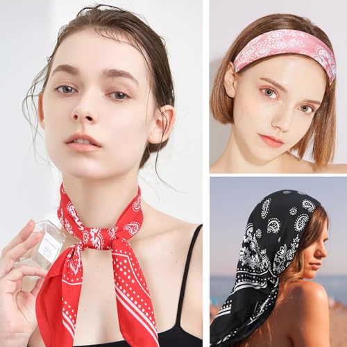 Image of Fishinsea 4 Pcs 27.5'' x 27.5'' Satin Silk Head Scarf Hair Scarves Large Bandanas Neck Scarf for Women Girls