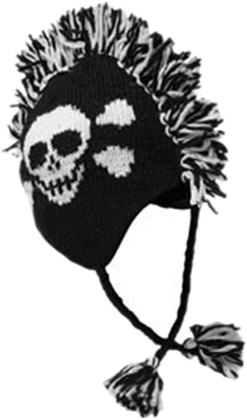 Skull Mohawk Pom Pom Knit Hat