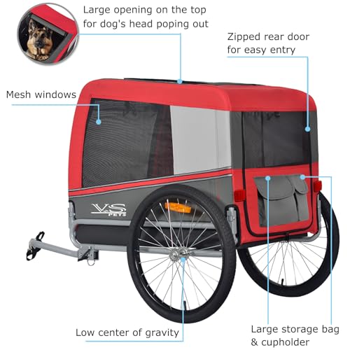 Tiggo VS Pets L Hundeanhänger groß Fahrradanhänger ca. 250L Volumen für mittelgroße und große Hunde bis 35 kg, Klappbar
