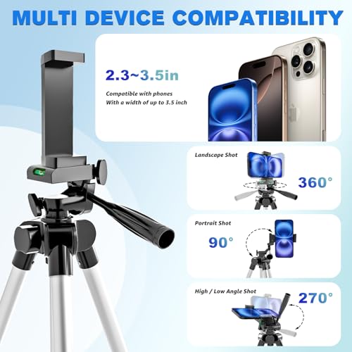 Phone Tripod, Lusweimi 44-inch iPhone Tripod with Phone Holder Mount/Wireless Remote for Ringlight/Camera/Webcam/GoPro, Tabletop Lightweight Stand for iOS/Android/Smartphone - Image 3