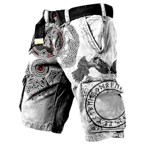 Image of Mens Norse Mythology Cargo Shorts Halloween 3D Print Outdoor Hiking Shorts with Multiple Pockets Summer Beach Travel Camping Casual