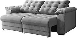 Sofá Retrátil e Reclinável Bipartido 3 Lugares 2,30m Suede Veludo Coliseu Selmer (Cinza)