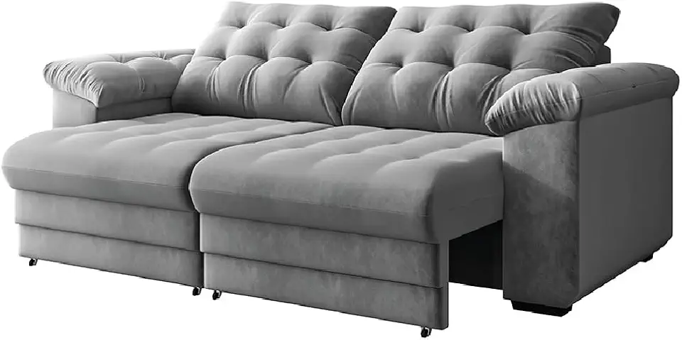 Sofá Retrátil e Reclinável Bipartido 3 Lugares 2,30m Suede Veludo Coliseu Selmer (Cinza)