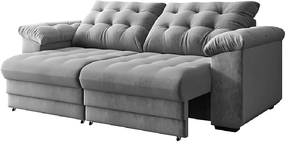Sofá Retrátil e Reclinável Bipartido 3 Lugares 2,30m Suede Veludo Coliseu Selmer (Cinza)