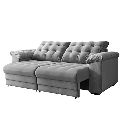 Sofá Retrátil e Reclinável Bipartido 3 Lugares 2,30m Suede Veludo Coliseu Selmer (Cinza)
