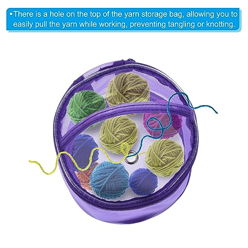 Image of PATIKIL Yarn Storage Bag, Portable Crochet Knitting Bag Case Skein Ball Holder Mesh Basket Organizer Tote for Sewing Craft Projects, Purple