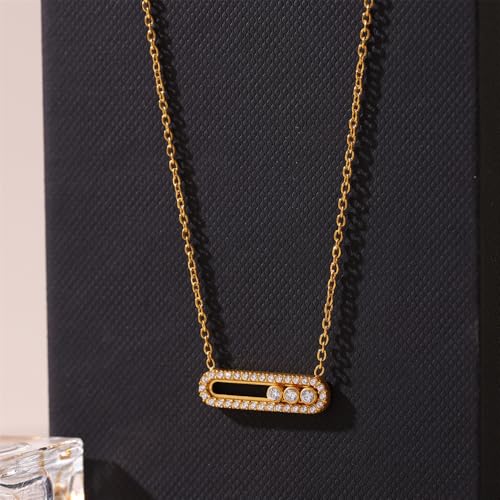 Cubic Zirconia Pendant Necklace for Women Sliding Rhinestone Adjustable Choker Necklaces Minimalist Geometry Fashion Statement Stacking Link Chains Jewelry4