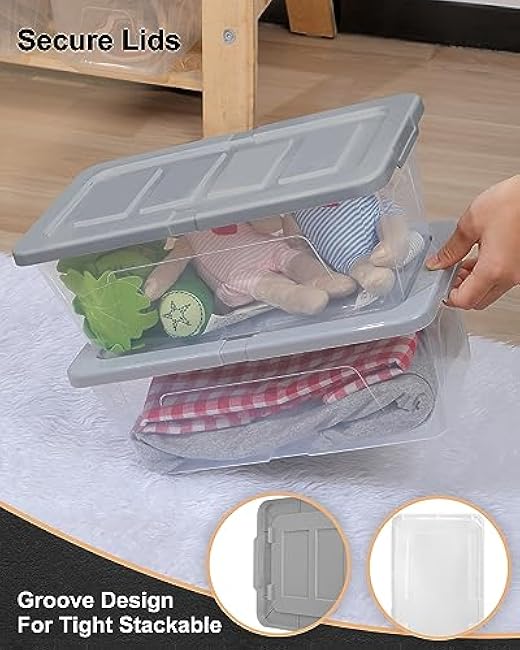 12 Packs Clear Storage Bins with Lids Stackable Shoe Boxes Storage Box with Lids For Organization, Clear Plastic Storage Containers For Closet Home Office, Smoky Grey