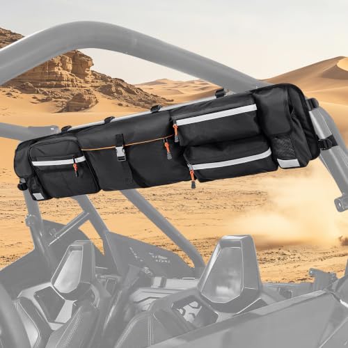 PBYMT UTV Roll Cage Organizer, Cargo Rear Storage Bag Waterproof Zipper Rear Gear Bags with Reflective Strip Compatible with Ranger RZR Pioneer Talon Most UTVs Bag Tools Storage Solutiong