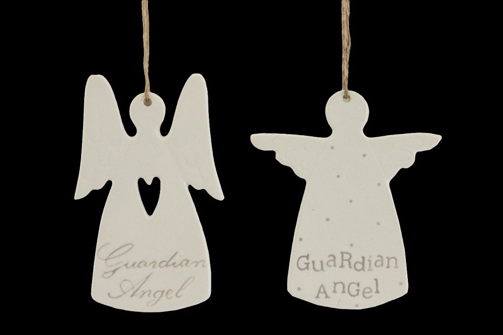 Suki Gisela Graham Cream Ceramic Guardian Angel Decoration Ornament Bauble (cream with polka dots)