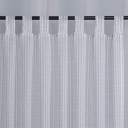 Megachest sheer Voile Tab Top Curtain (cotton-look printed diamonds, 56" wideX81 drop(W142cmXH206cm)), W 56" x L 81" (2 Panels) - Image 2
