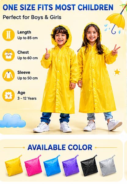 Image of Kids Waterproof & Lightweight EVA Raincoat with Hooded Full Body Rain Protection for Boys and Girls Reusable Rain Wear Pack of 1
