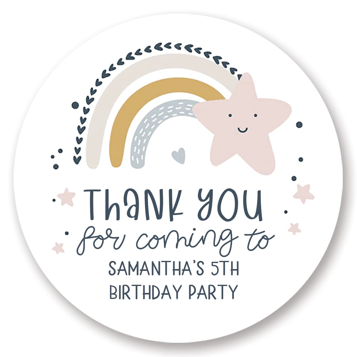 Personalised Rainbow Thank You for Coming to My Birthday Party/Christening Stickers Labels (24 per Sheet), Personalised