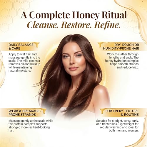 Image of Herbishh Honey Veda Hair Nourishing Shampoo 300ml - Sulphate Free Hydrating Cleanser for Dry & Frizzy Hair, Licorice & Amla, Reetha Protein Honey Shampoo for Women & Men, Paraben Free