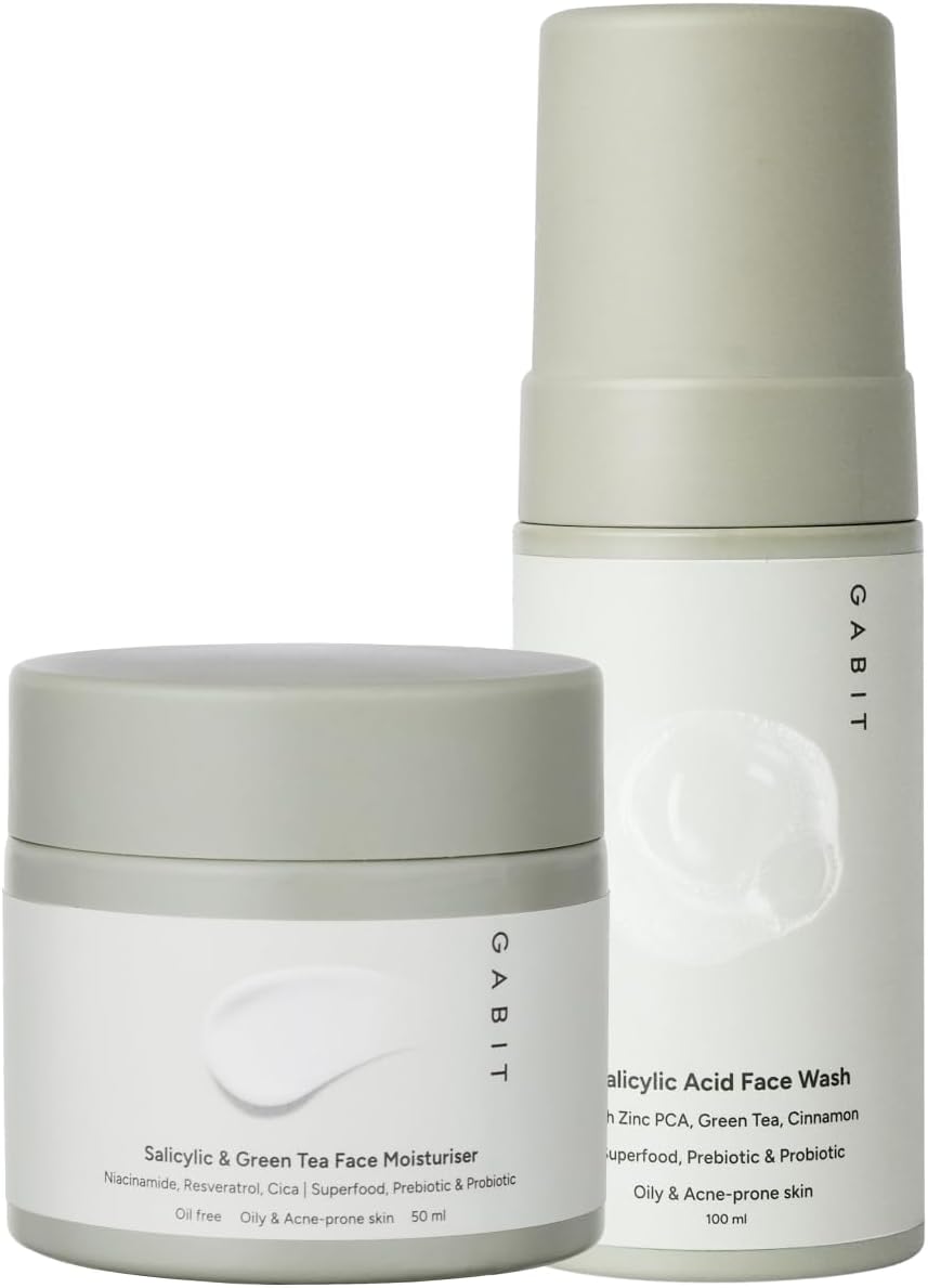 Gabit Oily Skin Essentials Kit, Salicylic Acid Face Wash, Salicylic & Green Tea Face Moisturizer, 5.07 fl oz