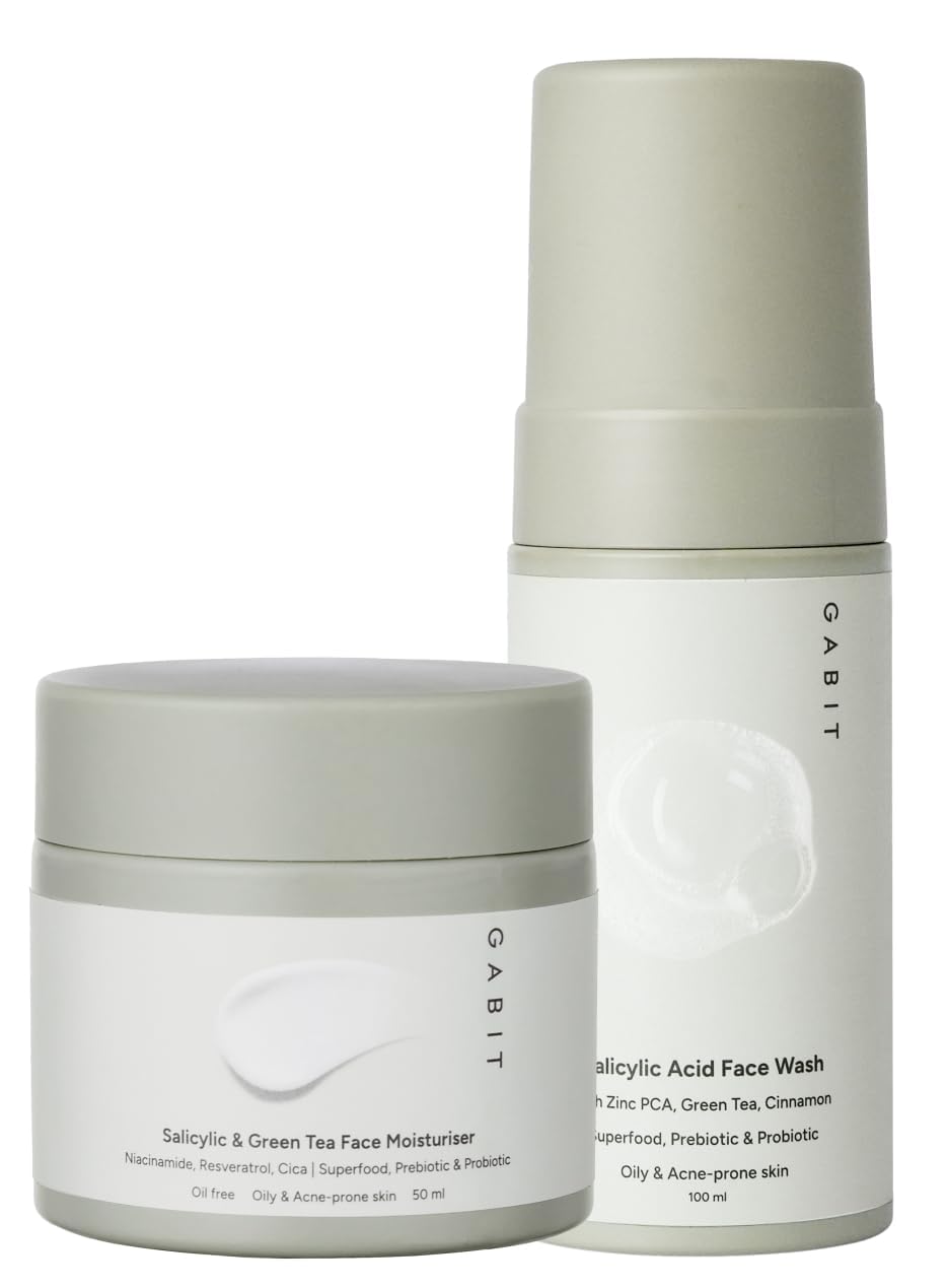 Gabit Oily Skin Essentials Kit, Salicylic Acid Face Wash, Salicylic & Green Tea Face Moisturizer, 5.07 fl oz