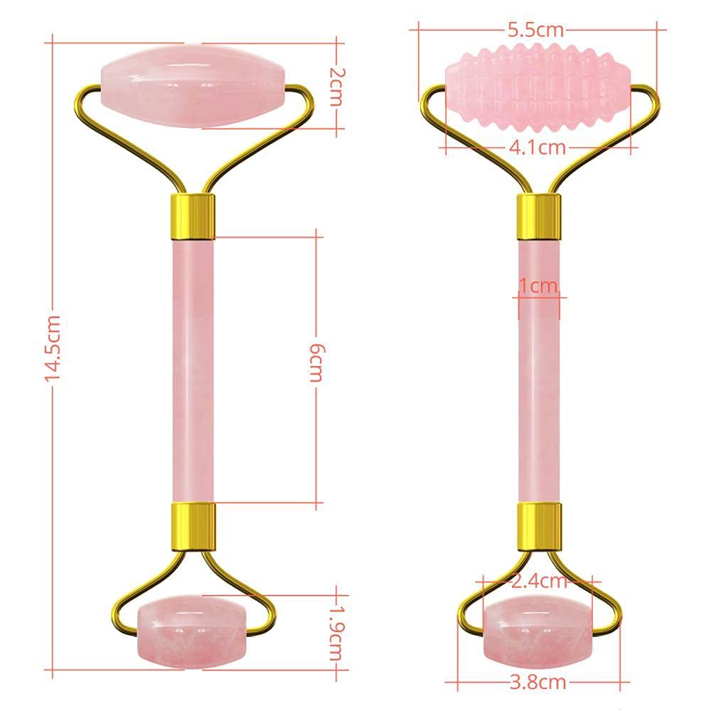 Set di raschietto a rullo di massaggio al quarzo rosa naturale per massaggi per il massaggio facciale occhi rilassante corpo guasha cura della pelle massaggiatore-Guasha-Yu.