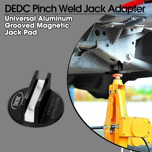 Image of DEDC Universal Aluminum Grooved Magnetic Jack Pad Black 1 Pc, Jacking Puck Pinch Weld Frame Rail Adapter, Jack Accessories for Mechanics