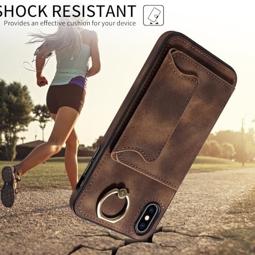 Étui portefeuille iPhone Xs Max marron avec béquille double fermoir - 5