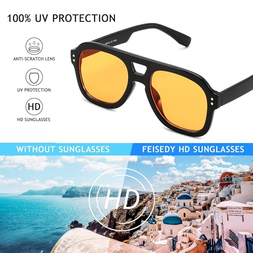 Image of FEISEDY Vintage Aviator Sunglasses Double Bridge Women Men Large Square Thick Frame Trendy Eyewear UV400 B2846