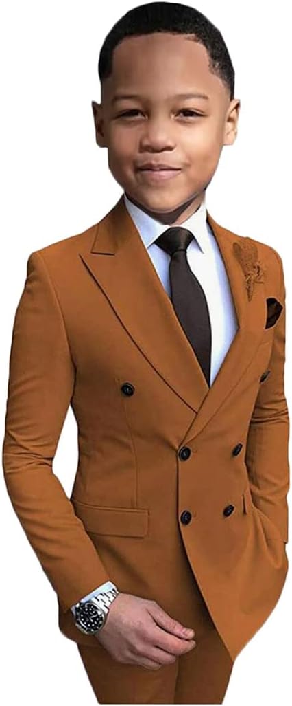 2 PC Double Breasted Boys Suits for Wedding Slim Fit Blazer Pants Formal Boys Suits