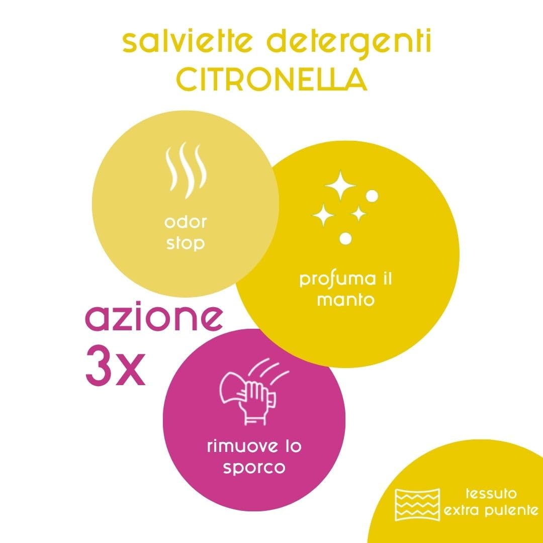 Inodorina Salviette per Cani, Gatti e Cuccioli Everyday (12 Confezioni da 40 Pezzi, Citronella) – Salviettine per Animali in Tessuto Resistente con Odor Stop – Azione idratante ed emolliente