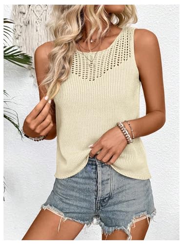 Image of MakeMeChic Women's Crochet Tank Tops Sleeveless Hollow Out Knitted Pullover Sweater Vest Pullover Tops Apricot Small