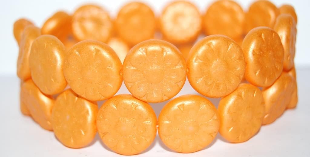 30 pcs Flat Round with Flower Pressed Glass Beads, 2301620 (2301620), Glass, Czech Republic, Size 18 mm (0.71 in)