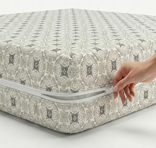 Image of VAS COLLECTIONS Premium Cotton Printed Mattress Protector with Zipper | 360 All-Around Encasing Bed Cover for Complete Protection | Single Mattress Cover 72x36+6 Inches (6 x 3 Feet) (Light Slate)