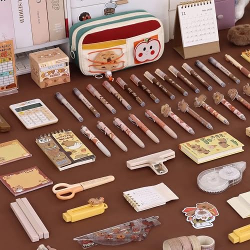 Image of Invite Large Capacity Cute Aesthetic Pencil Case with Multi Compartments, Multi-Pocket Pastel Pen Pouch Organizer with Zipper, Kawaii School Supplies Bag for Girls, Teens & Students (Red Apple M-1)