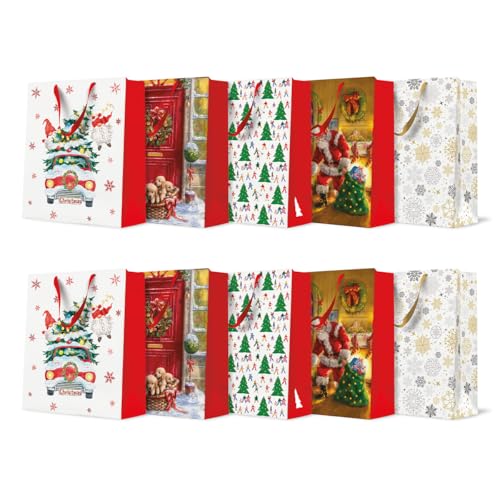PAW - Weihnachtstüten 33,5 x 26,5 x 13cm - 10 Stück | Mix aus 5...