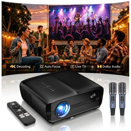 Home Theater Karaoke Projector 4K with Google TV, Wireless Mics*2, Bluetooth5.4, 76W Dolby Audio...