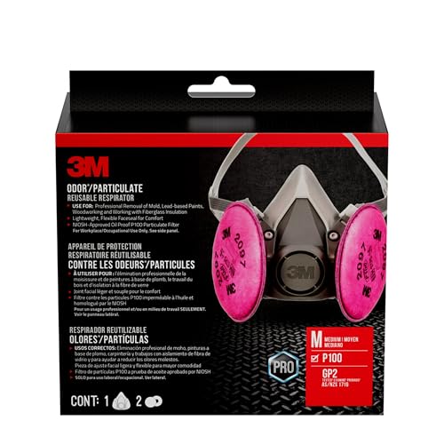 3M P100 Performance Mold & Lead Paint Removal Respirator, Medium Size, NIOSH-APPROVED P100 Rated Filter, Carbon Layer Helps Reduce Odor Nuisance, Lightweight, Adjustable Head Straps (6297P1-DC)