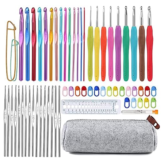 72 Pcs Crochet Hooks Set, Crochet Hooks Kit Plus Large Eye Blunt Needles Ergonomic Yarn Knitting Needles Marking Clips Tools Set with Crochet Needle Accessories