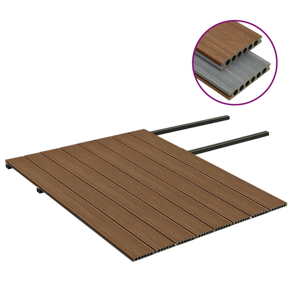 Lot de lames de terrasse WPC marron et gris avec accessoires, 20 m², 4000 x 140 x 23 mm, composite bois-plastique, imperméable, antidérapant, facile d'entretien, aspect bois, pour terrasse