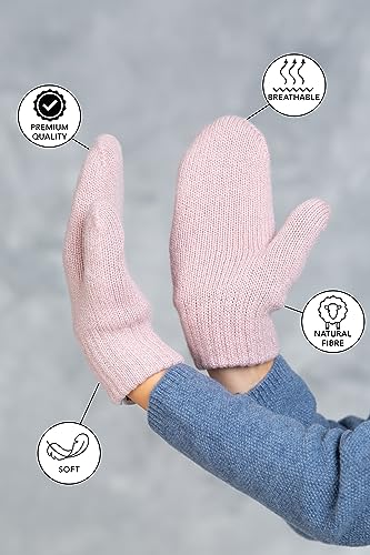 Guantes de punto de lana para bebés y niños de 0 a 7 años color beige y rosa 2