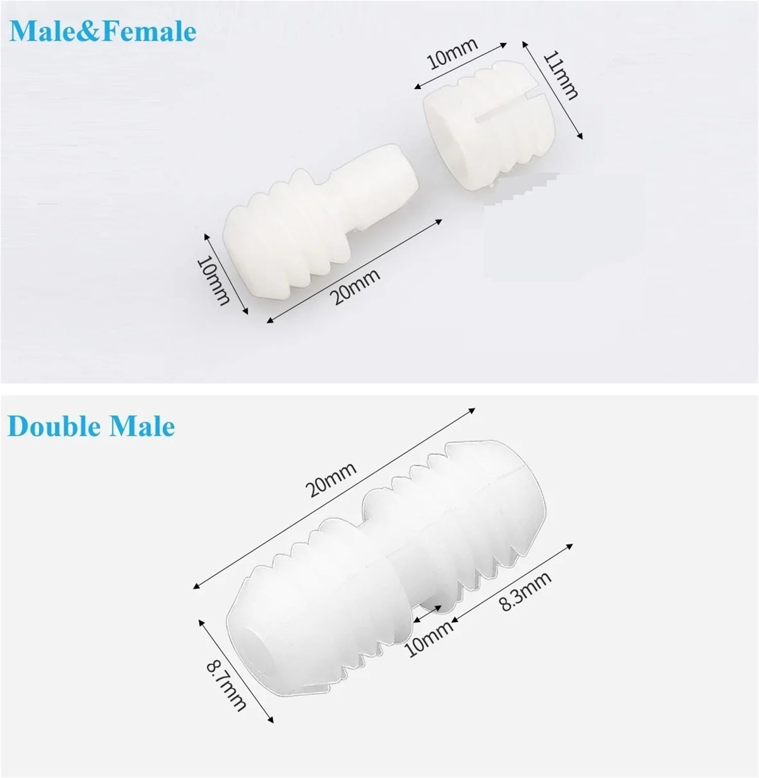Lot de 200 chevilles d'extension invisibles en nylon - Deux pièces - Pour panneau mural en bois - Rayures (double mâle)