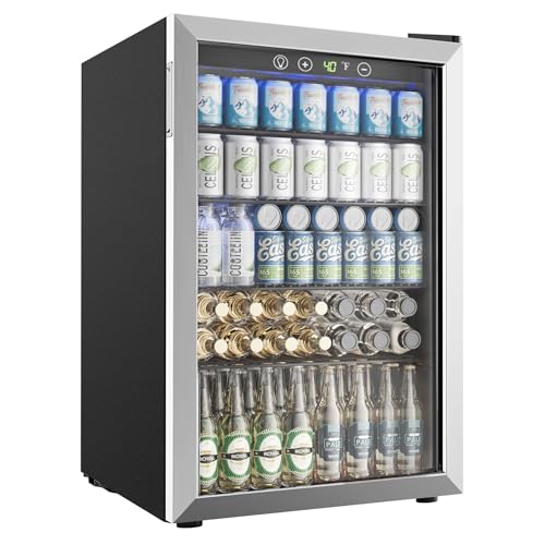 EUHOMY 4.5 Cu.ft Beverage Refrigerator and Cooler, 145 Can Mini fridge with Glass Door for Soda Beer Wine, Small Drink Dispenser with Digital Adjustable Thermostat for Home Office Bar