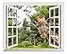 Fenêtre 3D vue fausse fenêtre pleine couleur hors de la fenêtre Animal faux Faux fenêtre cadre fenêtre murale vinyle chambre stickers muraux autocollants-60x90cm_