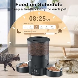   Automatic-Cat-Feeder-for-2-Cats-3L-Cat-Food-Dispenser-SURDY-Auto-Cat-Feeder-with-2-Stainless-Bowls-10s-Meal-Call-Dual-Power-Supply-and-Timer-Setting-12-Portions-6-Meals-Per-Day-for-Cat-and-Dog