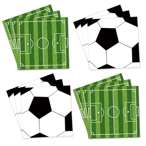80 Count Soccer Party Napkins 6.5x6.5 Inch Soccer Ball & Soccer Field Disposable Paper Napkins 2-Ply Beverage Napkins for Birthday Sports Watch Party Game Day & Soccer Celebration