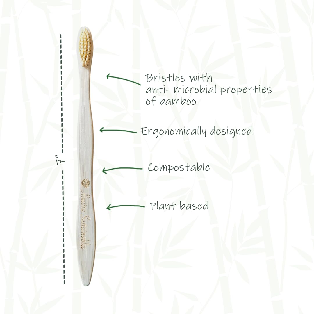 Almitra Sustainables Natural Oral Care Set. Pack Of 2 Bamboo Toothbrush with charcoal infused bristles + Pack of 2 Copper Tongue Cleaner. Healthy Oral Hygiene - Image 4 thumbnail