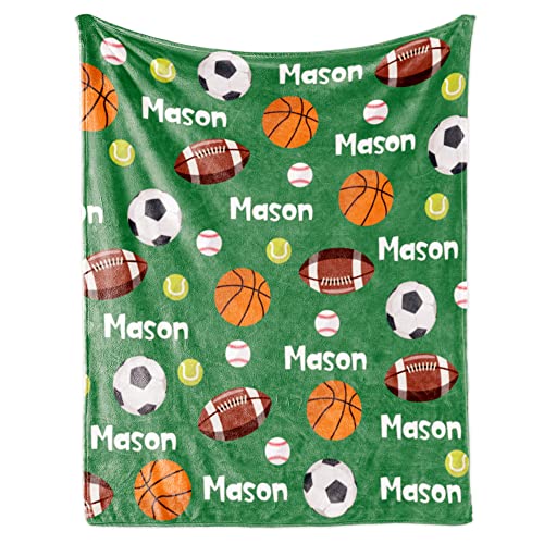 Image of Custom Ball Blanket with Name for Boy Personalized Name Blanket for Kids